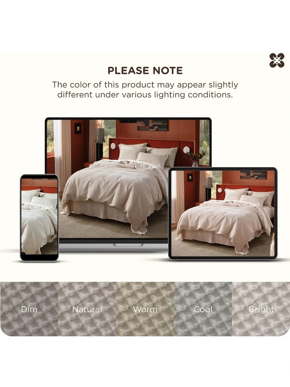 NEW Bedsure 3 Pieces 100% Cotton Waffle Weave Duvet Cover Set, Linen color